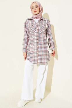 Alternative view of Oversized Checkered Shirt with Double Pockets Lilac