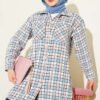 Oversized Checkered Shirt with Double Pockets Blue