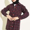 Oversized Checkered Shirt with Double Pockets Plum