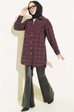 Alternative view of Oversized Checkered Shirt with Double Pockets Plum