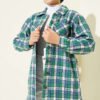 Oversized Checkered Shirt with Double Pockets Green