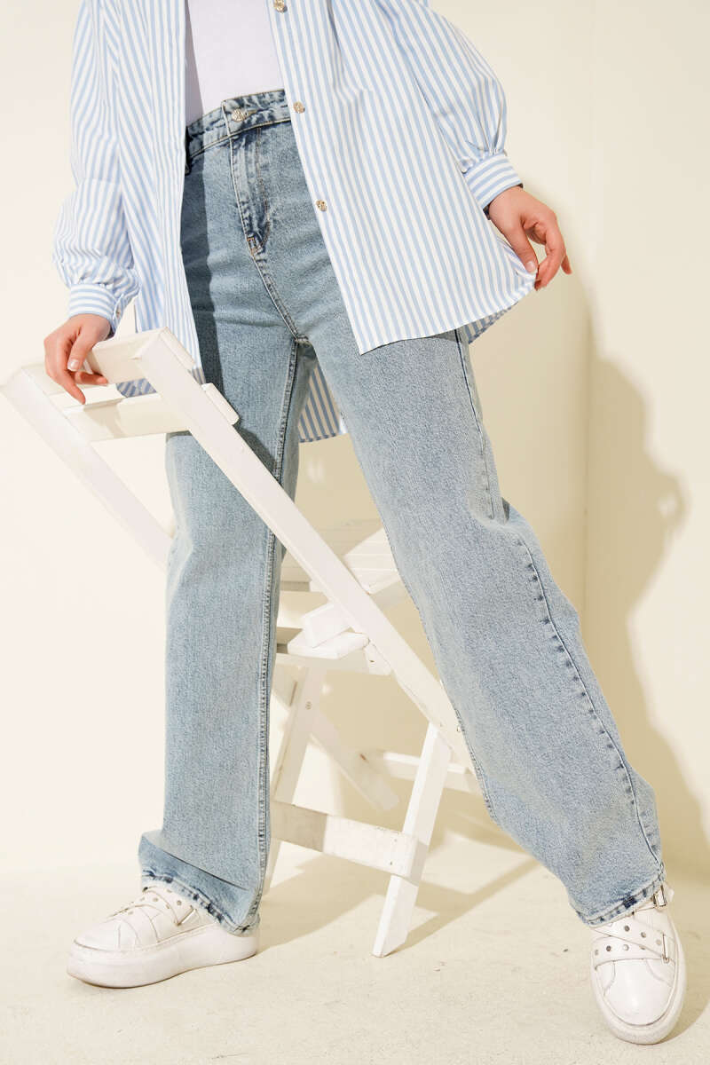 Double Pocket Palazzo Denim Pants Light Charcoal