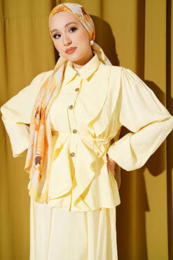 Alternative view of Double Ruffled Tie-Belted Modal Skirt Set Yellow