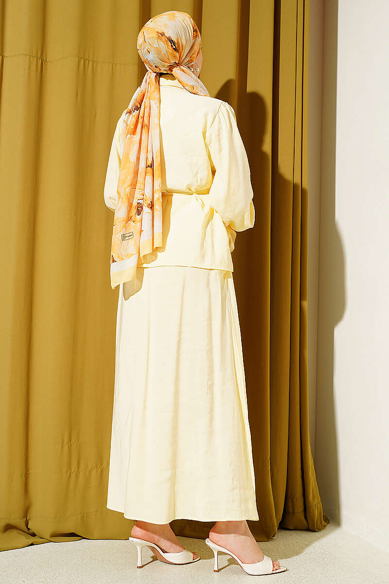 Double Ruffled Tie-Belted Modal Skirt Set Yellow - Imagen 3