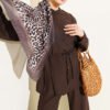 Double Pleated Mandarin Collar Two-Piece Set Dark Brown