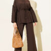 Double Pleated Mandarin Collar Two-Piece Set Dark Brown – Bild 2