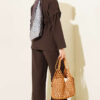 Double Pleated Mandarin Collar Two-Piece Set Dark Brown – Bild 3