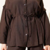 Double Pleated Mandarin Collar Two-Piece Set Dark Brown – Bild 4