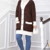 Two-Tone Knitted Hair-Pattern Cardigan Brown