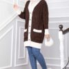 ⁦Two-Tone Knitted Hair-Pattern Cardigan Brown⁩ - الصورة ⁦3⁩