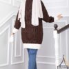 ⁦Two-Tone Knitted Hair-Pattern Cardigan Brown⁩ - الصورة ⁦4⁩