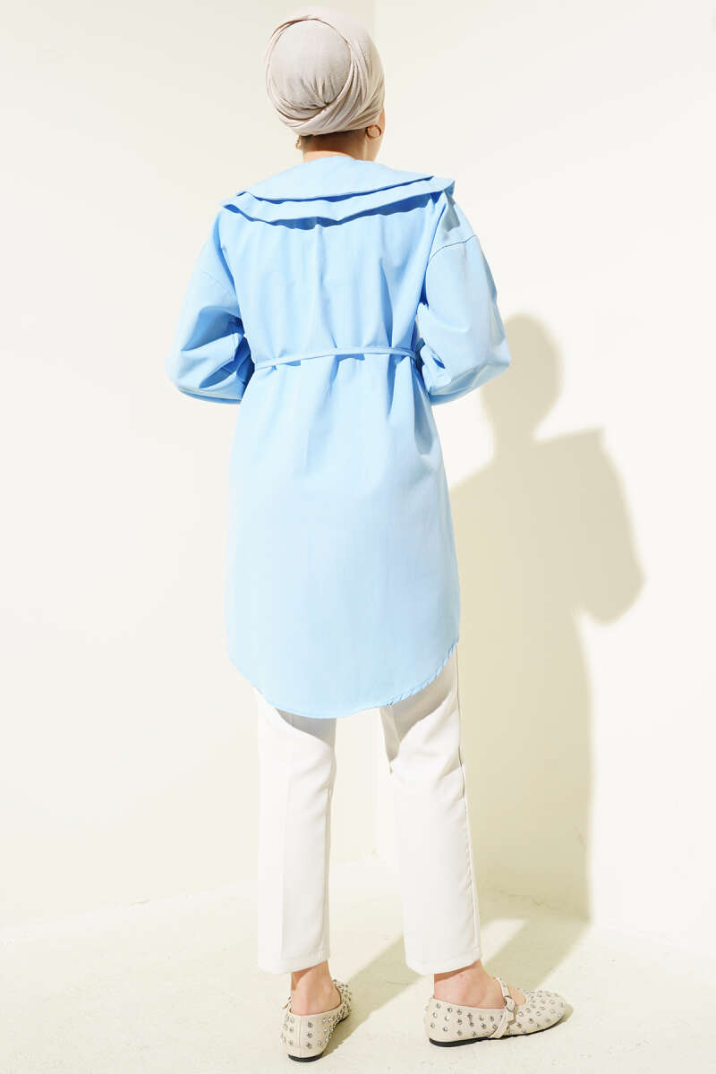 Double Collar Tie Waist Shirt Baby Blue - Image 3