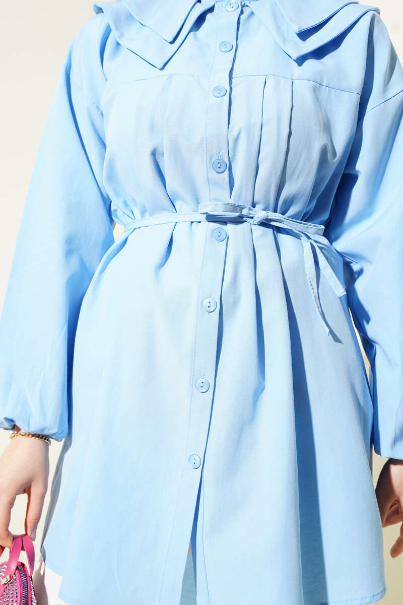 Double Collar Tie Waist Shirt Baby Blue - Image 4