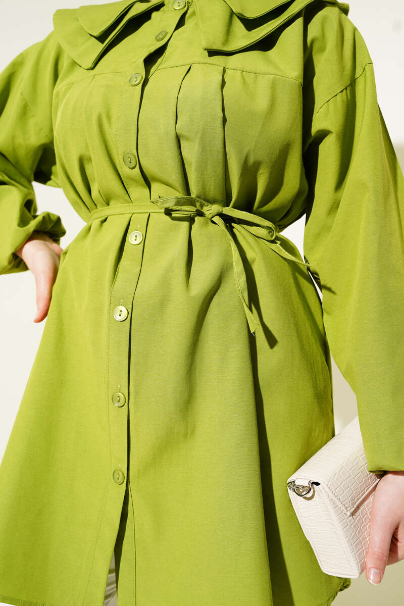 Double Collar Tie Waist Shirt Pistachio Green - Image 4