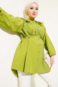 Double Collar Tie Waist Shirt Pistachio Green