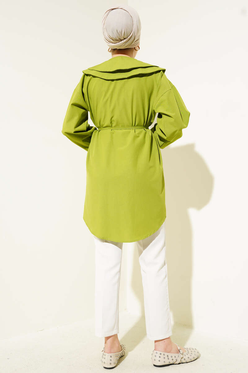 Double Collar Tie Waist Shirt Pistachio Green - Image 3