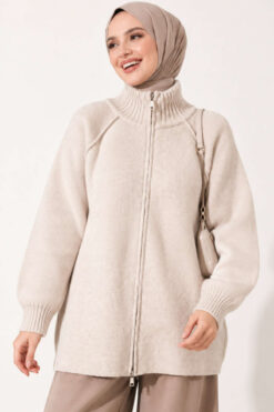 Reversible Zip-up Knit Cardigan Beige