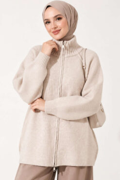 Alternative view of Reversible Zip-up Knit Cardigan Beige