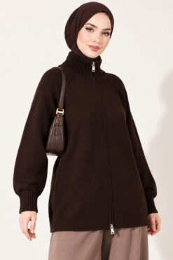 Reversible Zip-up Knit Cardigan Brown