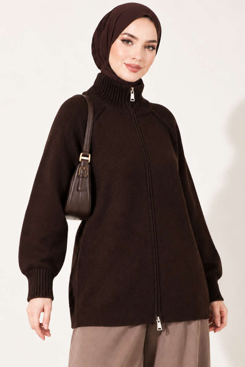 Reversible Zip-up Knit Cardigan Brown