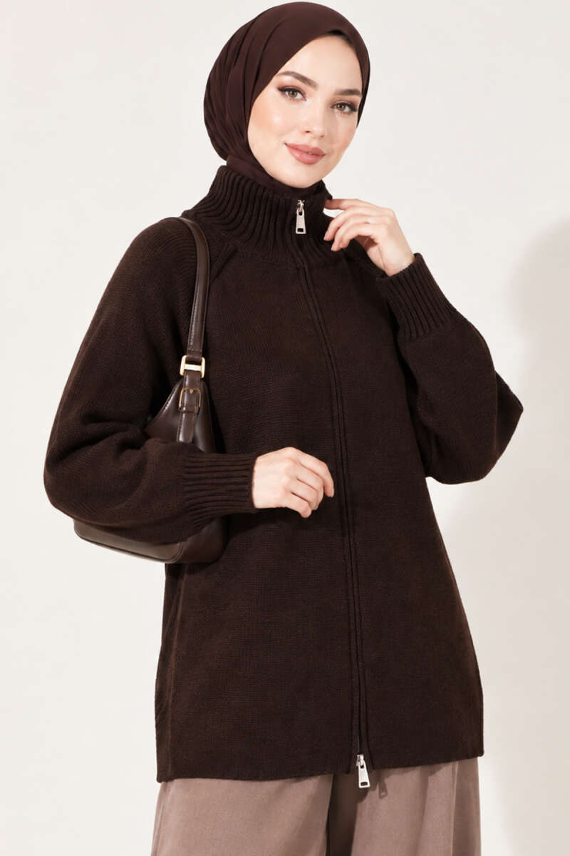 Reversible Zip-up Knit Cardigan Brown - immagine 2