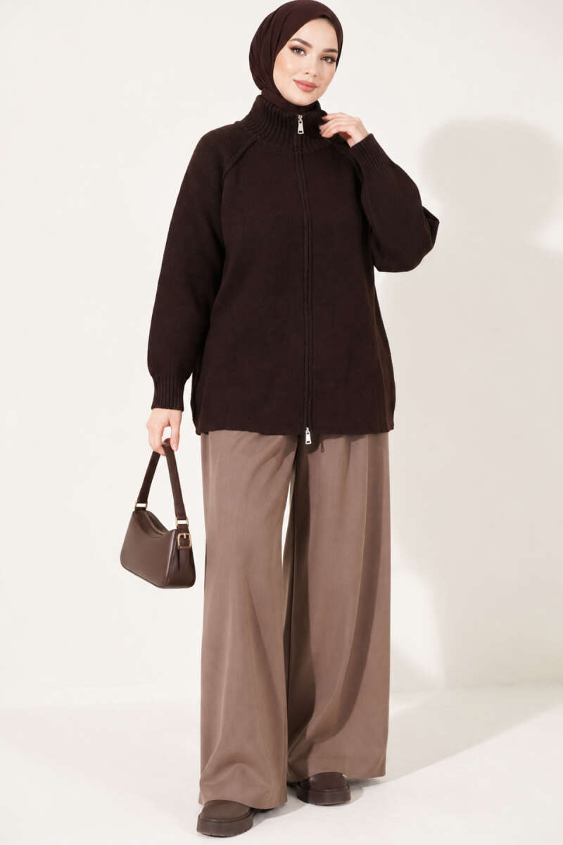 Reversible Zip-up Knit Cardigan Brown - immagine 3