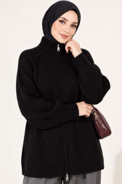 Reversible Zip-up Knit Cardigan Black