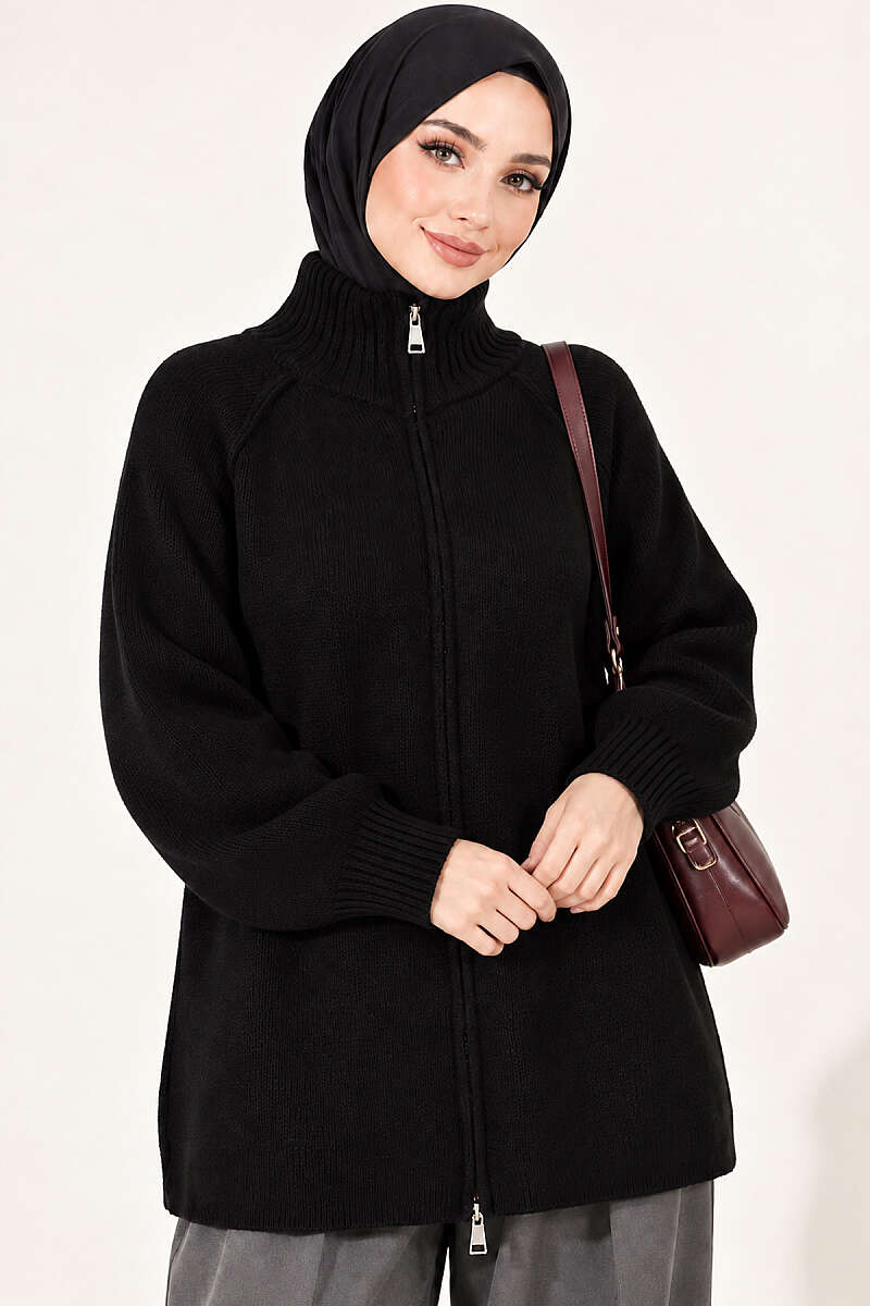 Reversible Zip-up Knit Cardigan Black - immagine 2