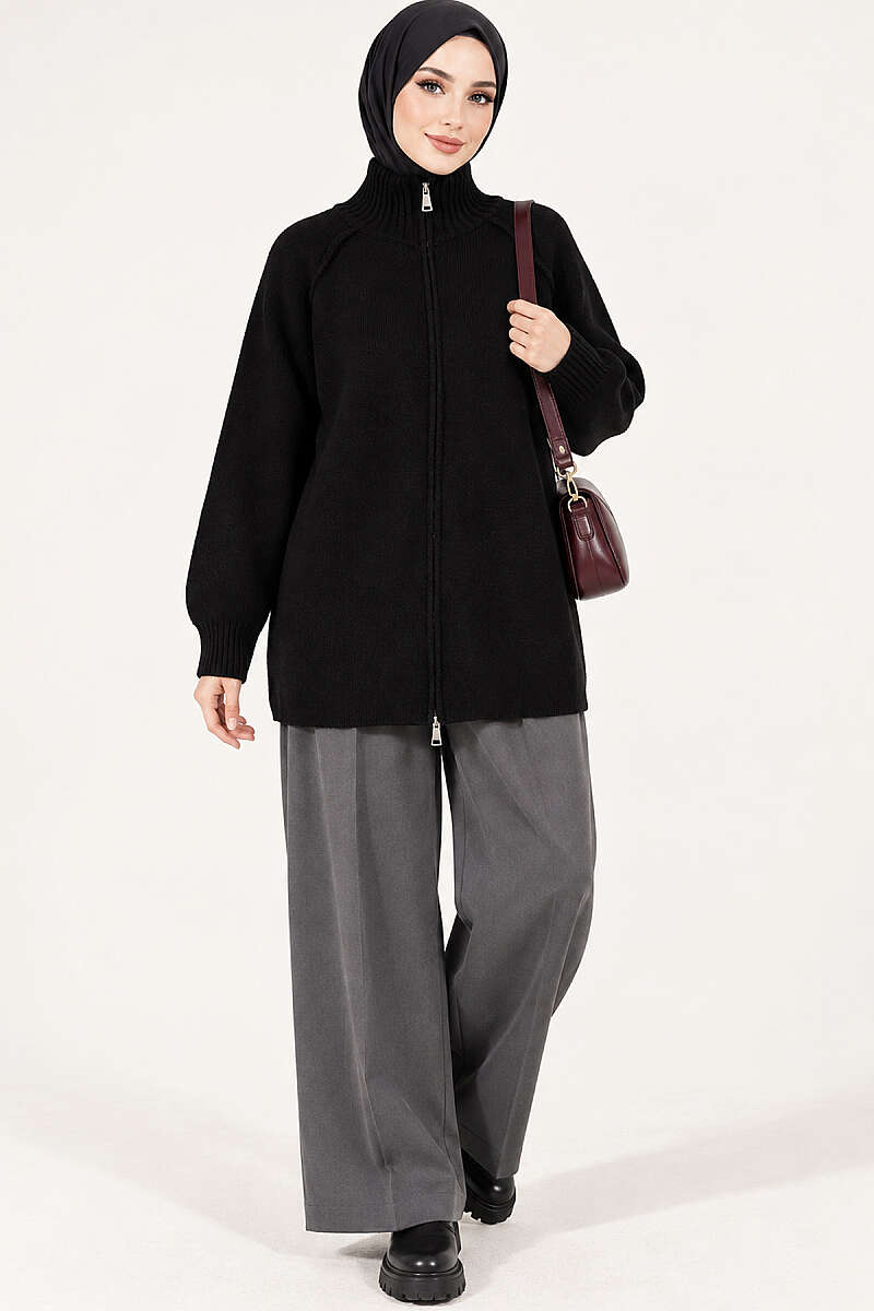Reversible Zip-up Knit Cardigan Black - immagine 3