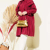 Removable Wide Collar Long Shirt Burgundy - الصورة 2