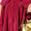 Removable Wide Collar Long Shirt Burgundy - الصورة 4