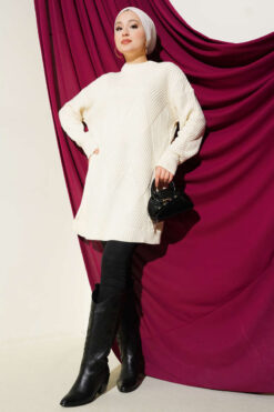 Alternative view of Striped Diamond Pattern Knit Tunic Beige