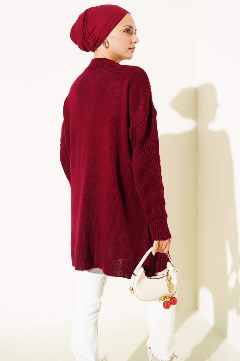 Striped Diamond Pattern Knit Tunic Burgundy - Afbeelding 3