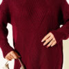 Striped Diamond Pattern Knit Tunic Burgundy - Afbeelding 4