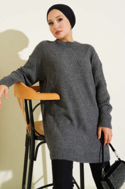 Alternative view of Striped Diamond Pattern Knit Tunic Smoke