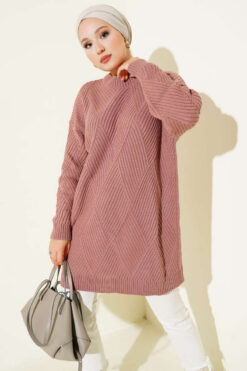 Striped Diamond Pattern Knit Tunic Rose Dust