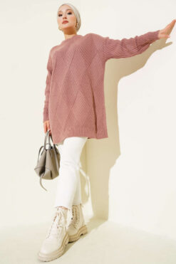 Alternative view of Striped Diamond Pattern Knit Tunic Rose Dust