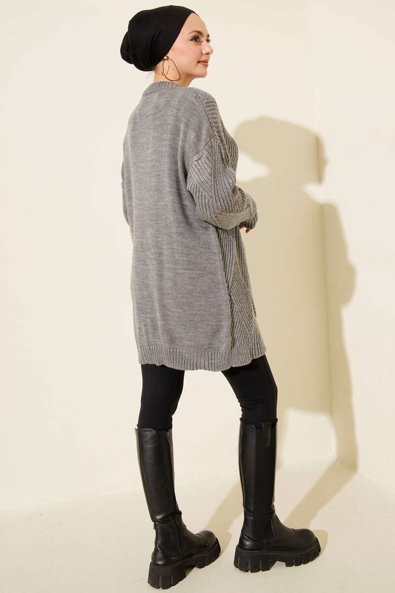 Striped Diamond Pattern Knit Tunic Slate Grey - Afbeelding 3