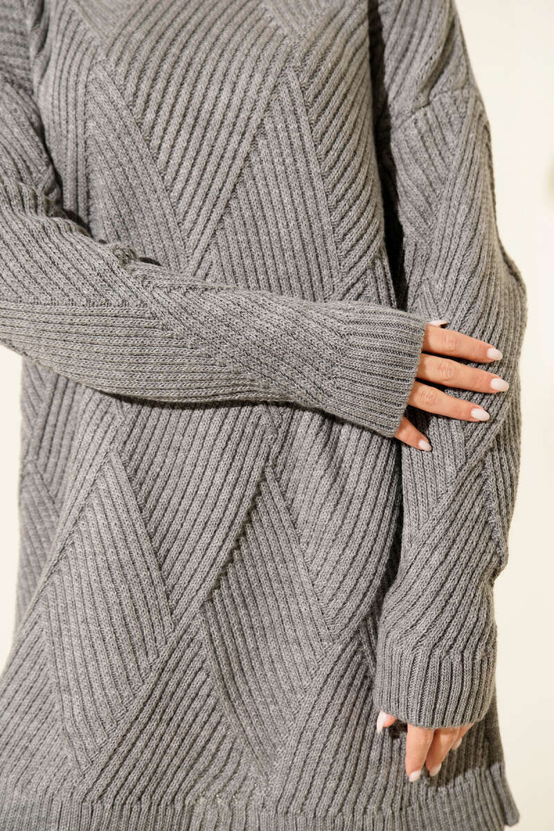 Striped Diamond Pattern Knit Tunic Slate Grey - Afbeelding 4
