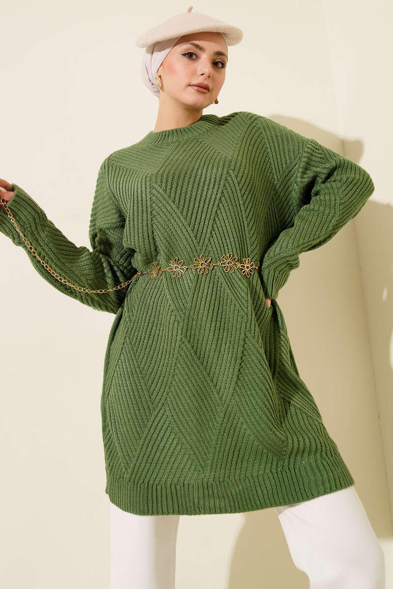 Striped Diamond Pattern Knit Tunic Nefti