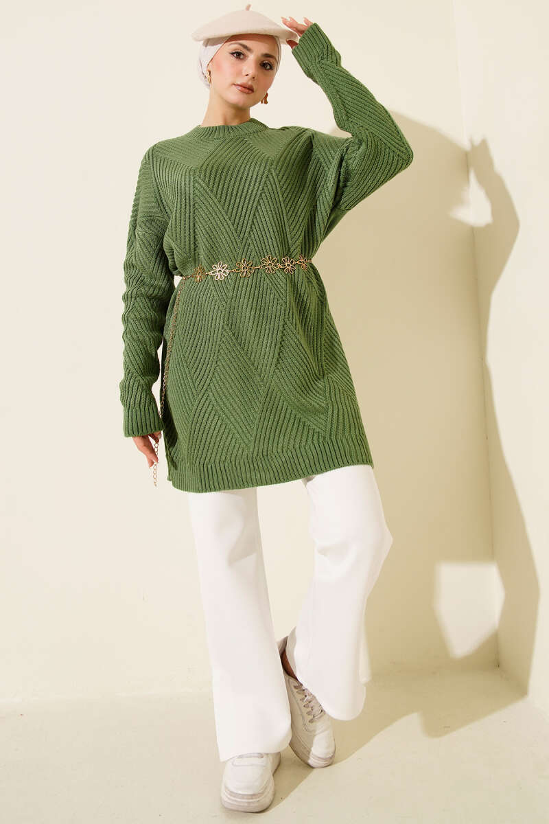 Striped Diamond Pattern Knit Tunic Nefti - immagine 2