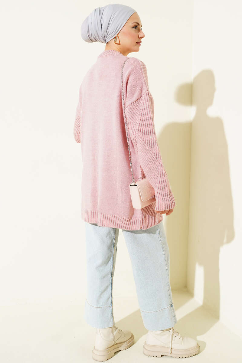 Striped Diamond Pattern Knit Tunic Powder Pink - Afbeelding 3