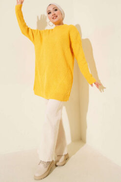 Alternative view of Striped Diamond Pattern Knit Tunic Yellow
