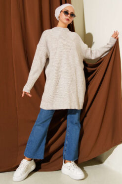 Alternative view of Striped Diamond Pattern Knit Tunic Stone