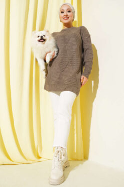 Alternative view of Striped Diamond Pattern Knit Tunic Mink