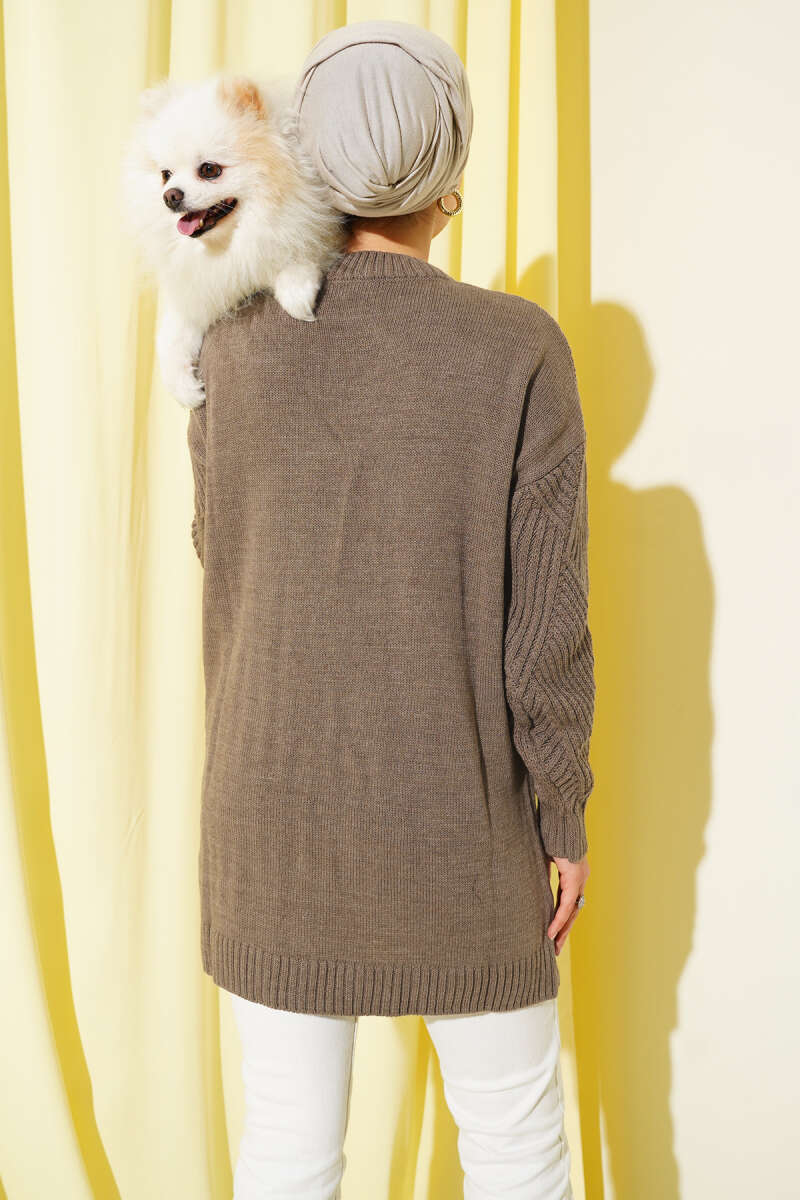 Striped Diamond Pattern Knit Tunic Mink - Afbeelding 3