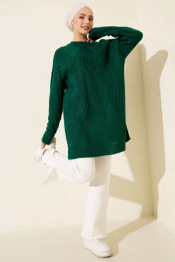 Alternative view of Striped Diamond Pattern Knit Tunic Green