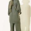 Striped French Terry Faux Pocket Two-Piece Set Khaki – Bild 3