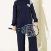 Striped French Terry Faux Pocket Two-Piece Set Navy Blue