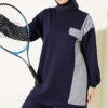 Striped French Terry Faux Pocket Two-Piece Set Navy Blue - Imagen 2